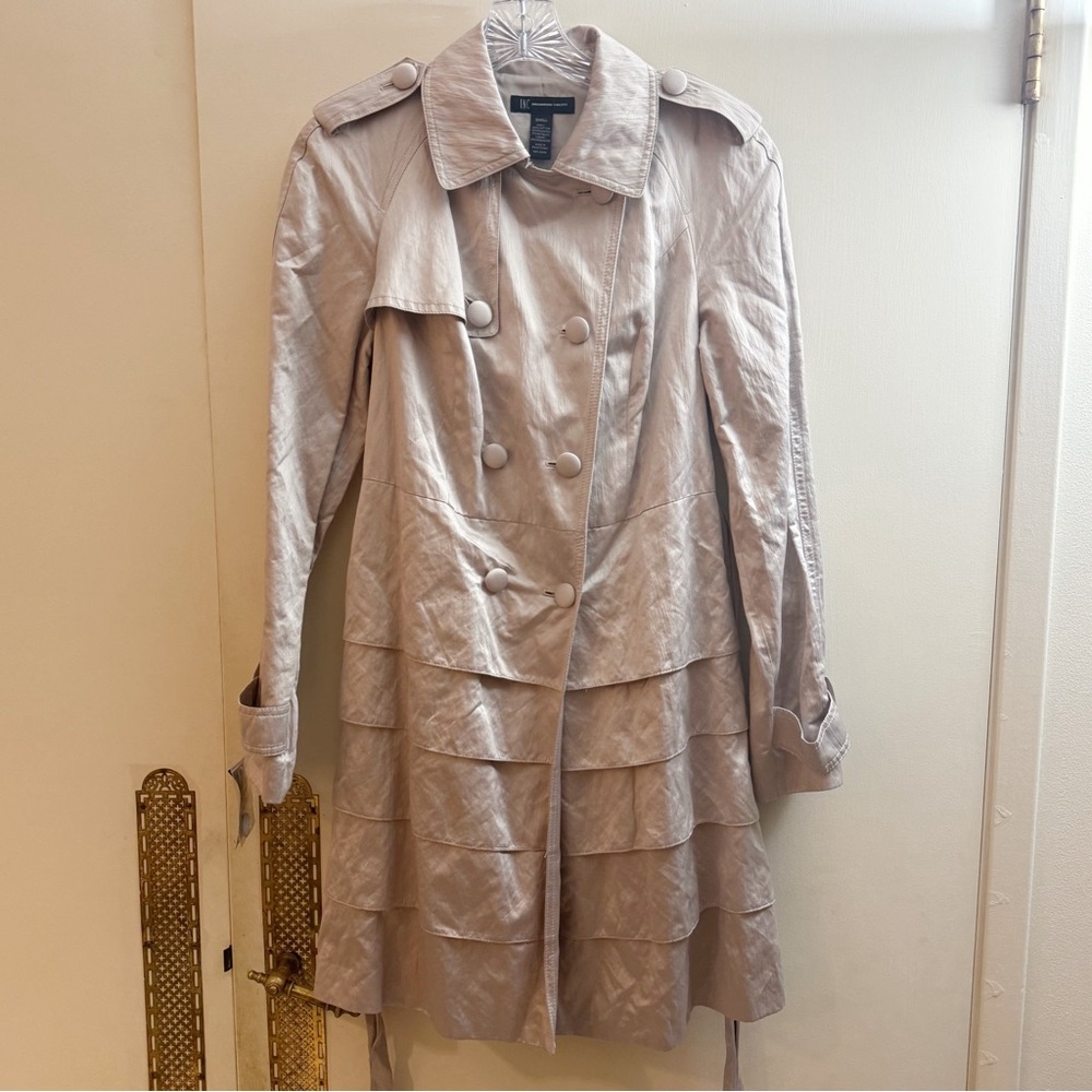 INC International Concepts beige trenchcoat button front jacket size small NWT